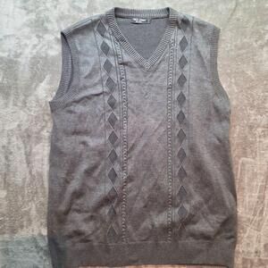 Paul Jones Sweater Vest Mens 2XL Gray Argyle V-Neck Knit Sleeveless Casual